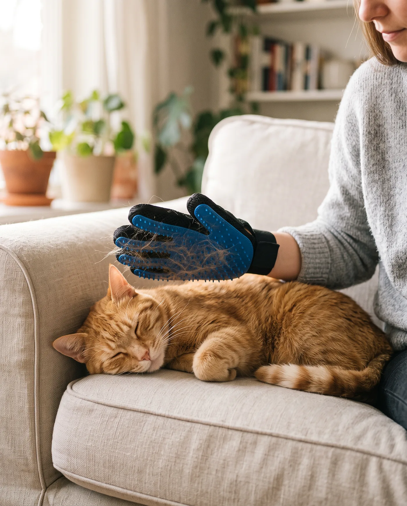 Gants de toilettage en silicone, en situation