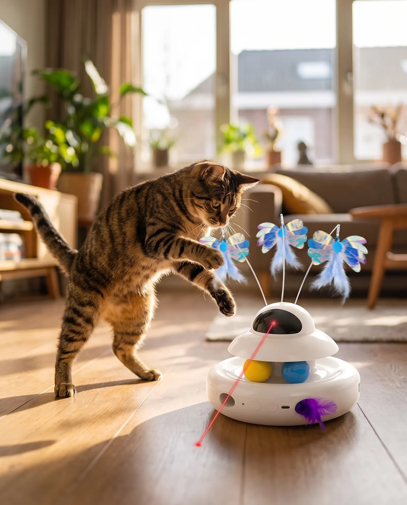Station de jeu 4-en-1 pour chat, en situation